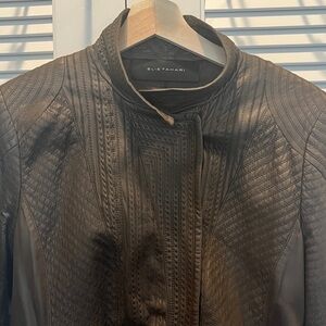 Elie Tahari Textured Vintage Dark Brown Leather Car Coat